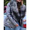 Kvinnor Down Parkas Autumn Winter Cotton Coat Women Black Silver Grey 5xl päls krage Glossy Fashion Thick Warm N1109 221124