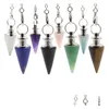 Pendant Necklaces Pendum Line Conical Stone Pendant Treatment Chakra Bead Crystal Head Spirit Opal Ornament Drop Delivery Jewelry Ne Dhesm