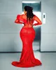 2023 Designer Red Evening Kleider Langärmele Spitze Applikze Perlen Juwel Hals Plus Size Falten Prom Kleid formelle maßgeschneiderte Vestidos