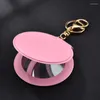 Keychains Small Round Mirror Keychain PU Leather Key Chain Car Bag Ring For Women Jewelry Gift Wallets Holder Case S394