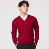 Herrtröjor Autumn Winter Men's Cashmere Sticked tjock tröja botten Skjorta mode Varm långärmad pullover lyx för män