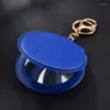 Keychains Small Round Mirror Keychain PU Leather Key Chain Car Bag Ring For Women Jewelry Gift Wallets Holder Case S394