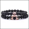 Kralen 10 stc/set lava stenen skelet armband kralen voor mannen vrouwen met kubieke zirkoon dubbele kroon natuurlijke handgemaakte sieraden dro dhgarden dhgml