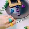 Band Rings 2021 Summer Fashion Colorf Geometric Chain Acrylic Ring Candy Color Irregar Opening Rings For Women Party Finger Jewelry Dhyso