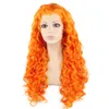 26 "Extra długą pomarańczową, kręconą perukę przyjazną dla syntetycznych włosów koronkową imprezą z przodu