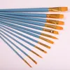 Art supplies 12pcs Nylon hair Paint Brush Set with blue wooden handle Aluminum Ferrule for Oil Painting Brushes Please contact us for purchase
