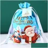 Storage Bags Storage Bags 5Pcs Christmas Gift Bag Packaging Candy Dstring Pocket Holiday Decoration Drop Delivery Home Garden Housek Dhdsf