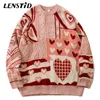 Men's Sweaters LENSTID Men Hip Hop Knitted Jumper Heart Color Block Knitwear Streetwear Harajuku Autumn Loose Casual Pullover Clothing 221124