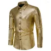 Chemises décontractées pour hommes Automne Gold Rhombus Robe noire Hommes à manches longues Balances Bouton d'impression Disco Party Male NightClub Chemise de bal