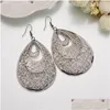 Dangle Chandelier Exaggerated Metal Water Drop Dangle Earrings Atmospheric Disc Mtilevel Fashion Retro Round Boho Style Hollow Lad Dh9Ik