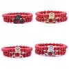 Pärlstav 2st/set Animal King Lion Head Red Turquoise Bangle Natural Stone Crown Par Armband Set For Men Hand smycken Acc Dhgarden Dhxyw