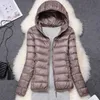 Parka da donna in piumino invernale da donna giacca sottile ultraleggera giacche con cappuccio in anatra bianca manica lunga cappotto caldo Parka capispalla portatile femminile 221124