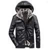 Hommes vers le bas marque hiver veste en cuir hommes Faux épais chaud polaire PU moto manteau à capuche col Jaqueta De Couro