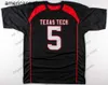 2019 NCAA Texas Tech #5 Patrick Mahomes II Michael Crabtree 6 Baker Mayfield 20 Danny Amendola Black Red White Vintage TTU Football Jersey