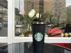 Starbucks sj￶jungfru gudinna 24oz/710 ml plast tumlare ￥teranv￤ndbar svart dricka platt botten koppar pelare form lock halm muggar gratis dhl bb2i