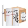 Estoque dos EUA 25pc/caixa de papelão em aço inoxidável Tumblers 20 onças de copo branco reto com palha de palha Sublimação de canecas B1125