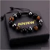 Beaded Fashion Natural Stone Strand Armband Tiger Eye Triple Protection Hematit och Obsidian Health nce Healing So Jewelry Drop de DHV7H