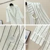 Women's Suits Women Autumn Blazer Striped Print Pocket Outwear Turn-down Collar Three Quarter Sleeve Casual Suit Coat For Shopping