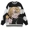 Herrtr￶jor tecknad anime karakt￤r jacquard stickad tr￶ja herr trend l￥ng￤rmad rund nacke pullover teen h￶st mode casual topp