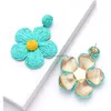 Ohrstecker Bast Blume Ohrring Ohrstecker für Frauen Mädchen Boho handgefertigt gewebt St Rattan Tropfen geometrisch baumeln Sommer Strand Ohrschmuck liefern Dh29X