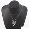 Pendant Necklaces Ancient Punk Statement Angel Fairy Wings Pendant Necklace For Women Chains Choker Jewelry Goth Gothic Vintage Acce Dhso2