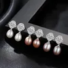 New Luxury Freshwater Pearl Shiny Zircon Flower Dangle Earrings Women Jewelry European Court Style s925 Silver Delicate Earrings Accessories Gift