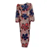 Casual Dresses Purple Floral Printed Lantern Sleeve Off Shoulder Sexy Bodycon Long African Gowns 3XL Evening Party Outfits 2022 Fashion