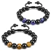 Perlé Arrivée Oeil De Tigre Perlé Strand Bracelet Pour Hommes Femmes Taille Réglable 10 Mm Pierre De Lave Perles Noires Bracelets Tressés Bijoux Dhsr5