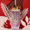 2021 Starbucks Straw Mug Valentine's Day dazzle colour Crown Glass transparent Relief Mermaid Coffee Ice cup 18oz 87RM