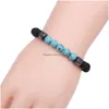 Bracelet perlé de lave en roche perle pour hommes femmes brins de guérison énergétique Agate noir réglable pierre 8 mm triple protection bracelet bijou dhxdb