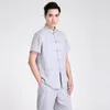 Etnische kleding Shanghai Story Chinese Traditionele tops Tangpak met korte mouwen voor mannen Katoen Blend Shirt / Gray