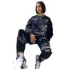 Dwupiętrowy strój spodni litera druk luźna 2 zestaw bluzy streetwearu streetwearne joggery pasujące zespół femme 2 dołów 221123