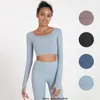 2023 Active Set Women's T Lulus Yoga Suit Fitness Sports Back Tight Long Sleeve With BH CUSHION Leisure Elastic TopQ2F0