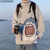 Męskie swetry Zazomde TurtleCks Shark Sweater Winter Patchwor HARAJUKU Korean Style High Secion Oversited Grey Turtleck na 221124