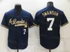 Homens City Connect Beisebol 7 Dansby Swanson Jersey 8 Eddie Rosario 2 Ozzie Albies Pulôver Equipe Azul Marinho Vermelho Branco Cinza Cor Bordado e Costura Flexbase Cool Base