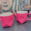 Summer Starbucks Fluorescent pink Diamond Cut Ceramic Tumbler 355ML Mermaid Coffee Drink Cup with Handle 9T0C