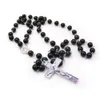 Collier de chapelet noir religieux ￩l￩gant catholique grand crossen pour les femmes pour hommes perles de mode accessoires