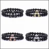 Kralen 10 stc/set lava stenen skelet armband kralen voor mannen vrouwen met kubieke zirkoon dubbele kroon natuurlijke handgemaakte sieraden dro dhgarden dhgml