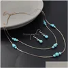 Pendant Necklaces Brand Vintage Turquoise Jewelry Sets Blue Necklace Earring Ring Set Women Drop Delivery Necklaces Pendants Dhxki