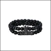 Braccialetti con perline in rilievo da 8 mm, set di pietre di onice nero opaco, con fascino, re, corona, donna, uomo, gioielli, consegna di goccia Dhgarden Dh93K