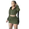 Two Piece Dress Plaid Matching Sets Women Outfits Spring Fall Clothes Solid Zipper Hoodies Crop Top Mini Skirt Suits Fashion Tracksuit 221123