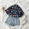 Damen -Jumpsuits Rompers Retro Cartoon Planet Print Bluse Shirt Sommer kurzärmelige Revers Tops Loose Casual Bluses 221123