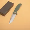 Top-Quality G1126 Flipper Folding Knife D2 Satin Drop Point Blade Green G10 with Stainless Steel Handle Ball Bearing Fast Open EDC Pocket Folder Knives