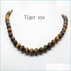Beaded Necklaces White 8Mm Natural Turquoise Lava Amethyst Tiger Eye Beaded Choker Necklace For Women Men Jewelry Body Chain Dhgarden Dhiul