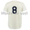 College Baseball bär vintage basebolltröja Babe Ruth Mantle Joe DiMaggio Lou Gehrig 8 Yogi Berra 16 Whitey Ford Thurman Munson Don Larsen Phil Rizzuto Retro Retro Retro