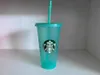 Starbucks 16oz/473ml 24oz plast tumlare återanvändbar klar dricka platt botten kopp pelare form lock halm mugg bardian 50 st 59 gm