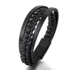 Bracelet en cuir PU bracelet manchette noire multicouche à tresse de bouton de fermoir magnétique bracelets pour les bijoux de mode masculins