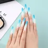 24Pcs Fake Nails Full Cover Reusable Press On Nails Tips DIY Wearable Finished French Nail With Butterfly Pattern Gradient Color Design