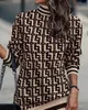 Casual Kleider Frauen Herbst Winter Mode Leopard Print High Neck Langarm Kleid Taille Mini