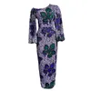 Casual Dresses Purple Floral Printed Lantern Sleeve Off Shoulder Sexy BodyCon Long African Bowns 3XL Evening Party Outfits 2022 Fashion